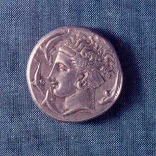 Tübingen, Tüb.254. Tetradrachmon, Silber, 400-387. Arethusakopf des Eukleidas