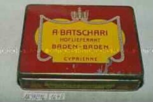 Blechdose für 100 Stück CIGARETTES "CYPRIENNE" A. BATSCHARI HOFLIEFERANT BADEN-BADEN