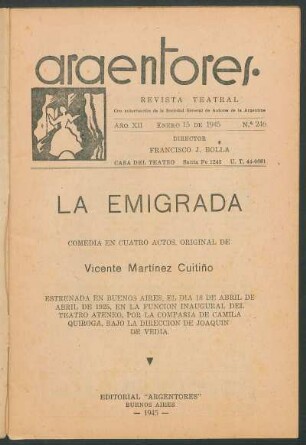 1945024600: La emigrada : comedia en cuatro actos