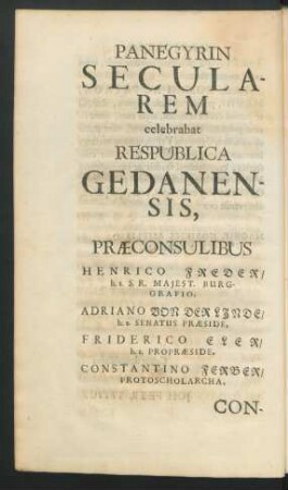 Panegyrin Secularem celebrabat Respublica Gedanensis