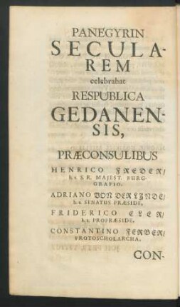 Panegyrin Secularem celebrabat Respublica Gedanensis