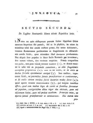 Sectio Secunda. De Legibus Sumtuariis libera deinde Republica latis.
