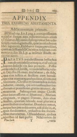 Appendix Tria Exhibens Additamenta.
