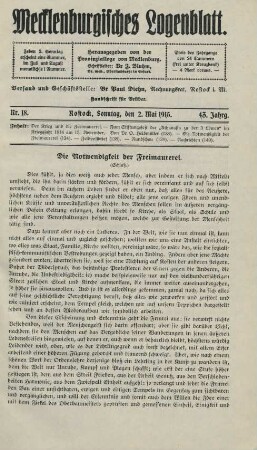 Nr. 18. Rostock, Sonntag, den 2. Mai 1915.