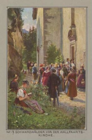 Schwarzwälder vor der Wallfahrtskirche [in Triberg]