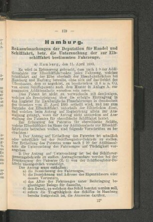 Bekanntmachungen der Deputation für Handel und Schifffahrt, betr. die Untersuchung der zur Elb-schifffahrt bestimmten Fahrzeuge.