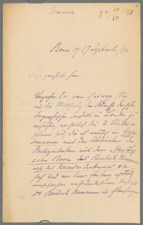 Nachlass von Heinrich Brunn (1822 - 1894) - BSB Brunniana, 3. Heinrich Brunn (1822-1894) Nachlass: Briefe von Franz Simrock an Heinrich von Brunn - BSB Brunniana 3. Simrock, Francis