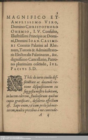Magnifico Et Amplissimo Viro, Domino Christophoro Ohemio ...