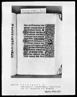 Lateinisch-französisches Stundenbuch — Bordüre mit Vogel, Folio 181 recto