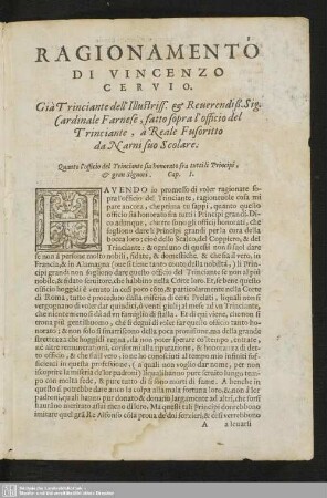 Ragionamento Di Vincenzo Cervio, Cap. I
