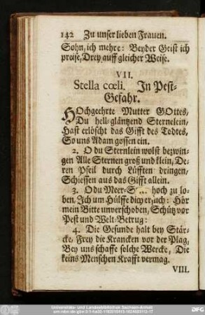 VII. Stella coeli. In Pest-Gefahr.