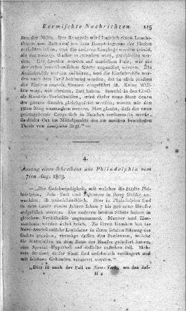 Auszug eines Schreibens aus Philadelphia vom 7ten Aug. 1803