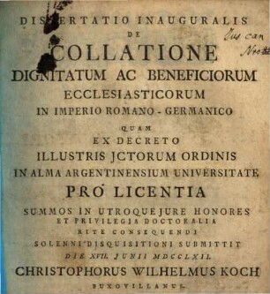 Dissertatio Inauguralis De Collatione Dignitatum Ac Beneficiorum Ecclesiasticorum In Imperio Romano-Germanico