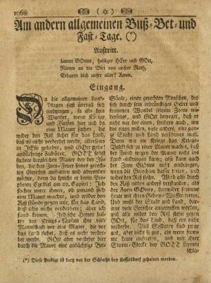 Am andern allgemeinen Buß- Bet- und Fast-Tage