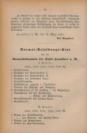 Normal-Besoldungs-Etat für die Gemeindebeamten der Stadt Frankfurt a. M.