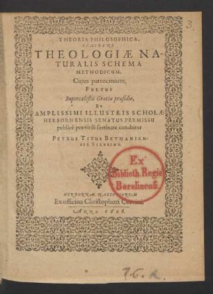 Theoria Philosophica, Exhibens Theologiae Naturalis Schema Methodicum