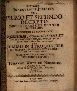 Diatriba Inauguralis Iuridica De Primo Et Secundo Decreto