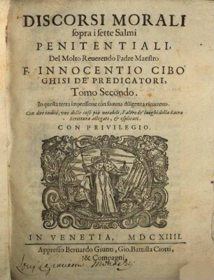 Discorsi Morali sopra I Sette Salmi Penitentiali, 2