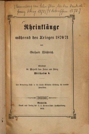 Rheinklänge während des Krieges 1870/71