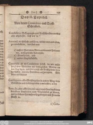 Das II. Capitel. Von denen Condolenz- und Trost-Schreiben.