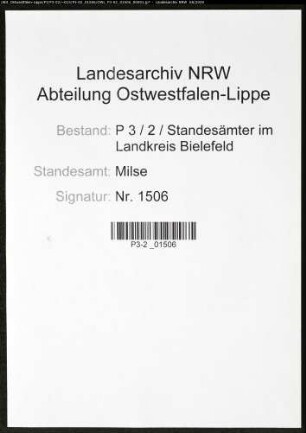 Sterberegister Standesamt Milse