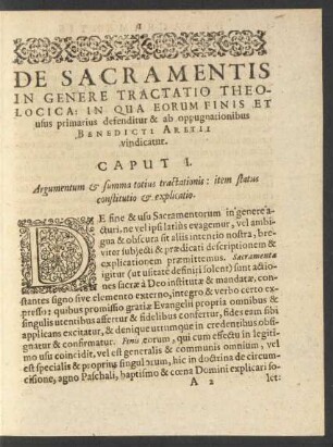 Caput I. Argumentum & summa totius tractationis: item ...
