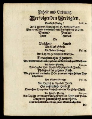 Inhalt und Ordnung Der folgenden Predigten.