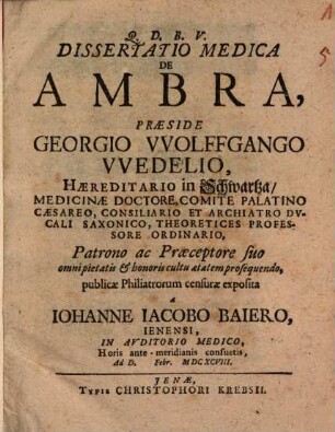 Dissertatio Medica De Ambra