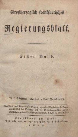 1: Großherzoglich frankfurtisches Regierungsblatt