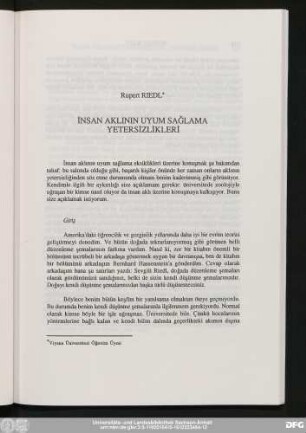 Rupert Riedl İnsan Aklinin Uyum Saǧlama Yetersızlıklerı