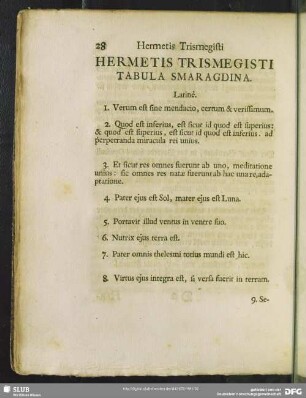 Hermetis Trismegisti Tabula Smaragdina