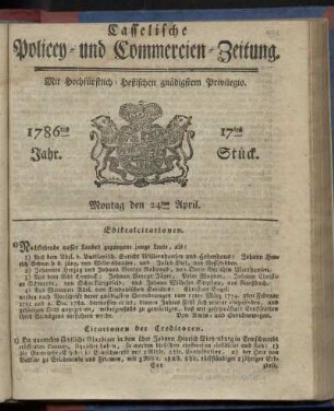 17tes Stueck, Montag den 24ten April. 1786