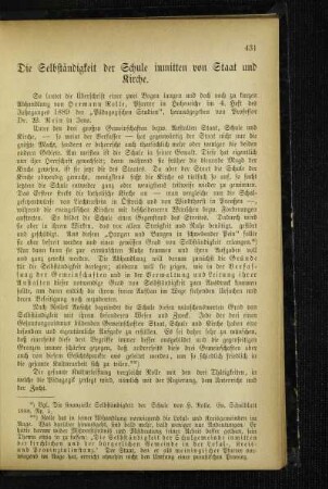 ¬Die¬ Selbständigkeit der Schule inmitten von Staat und Kirche