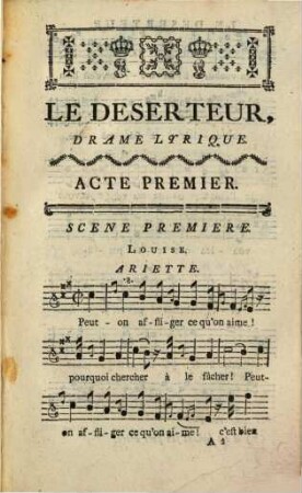 Le Deserteur : Drame En Trois Actes, En Prose Meslée De Musique