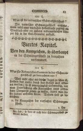 Viertes Kapitel. Von den Kennzeichen, so überhaupt in der Schwangerschaft zu betrachten vorkommen.