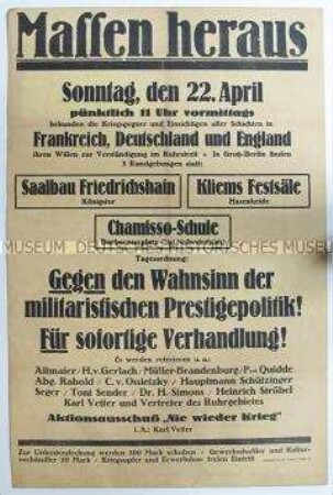 Maueranschlag mit dem Aufruf zu einer Kundgebung für sofortige Verhandlungen über die Ruhrbesetzung