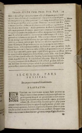 Secunda Pars Physicæ, De corpore naturali inanimato.