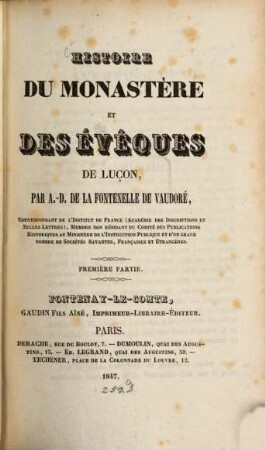 Histoire du monastère et des évêques de Luçon, 1