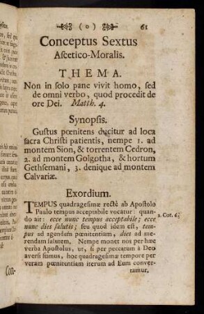 61-70, Conceptus Sextus. Ascetico-Moralis.