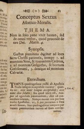 61-70, Conceptus Sextus. Ascetico-Moralis.