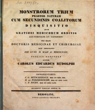 Monstrorum trium praeter naturam cum secundinis coalitorum disquisitio : accedunt tabulae aeneae III