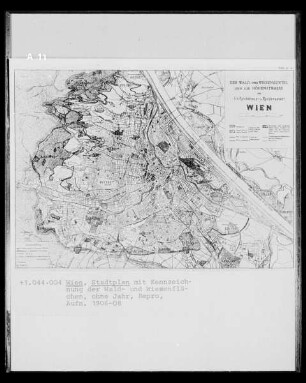 Stadtplan von Wien mit Kennzeichnung der Wald- und Wiesenflächen