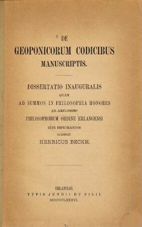 De Geoponicorum codicibus manuscriptis