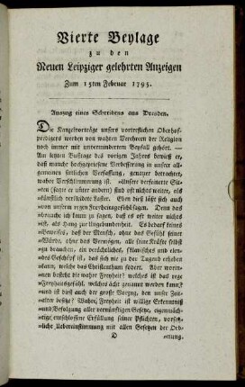 Vierte Beylage zu den Neuen Leipziger gelehrten Anzeigen. Zum 15ten Februar 1795.