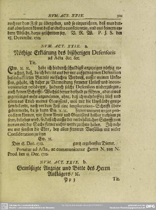 Num. Act. XXIX. b. Gemüßigte Anzeige und Bitte des Herrn Anklägers, rc.