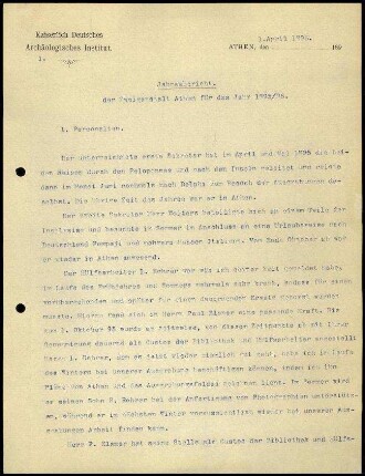 Jahresbericht der Zweiganstalt Athen über das Jahr 1895/1896