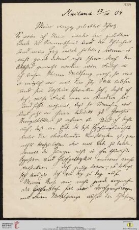Heid. Hs. 3484,734: Brief von Eberhard Gothein an Marie Luise Gothein