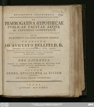 Dissertatio Inavgvralis De Praerogativa Hypothecae Pvblicae Tacitae Aeqve Ac Expressae Competente
