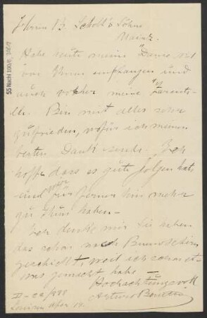 Brief an B. Schott's Söhne : 22.02.1888