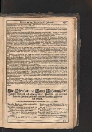 Die Offenbarung Sanct Johannis des (Heiligen Apostels und Evangelisten) Theologi, also genennet, weil er die Gottheit Christi vor andern Evangelisten am herrlichsten bewiesen.